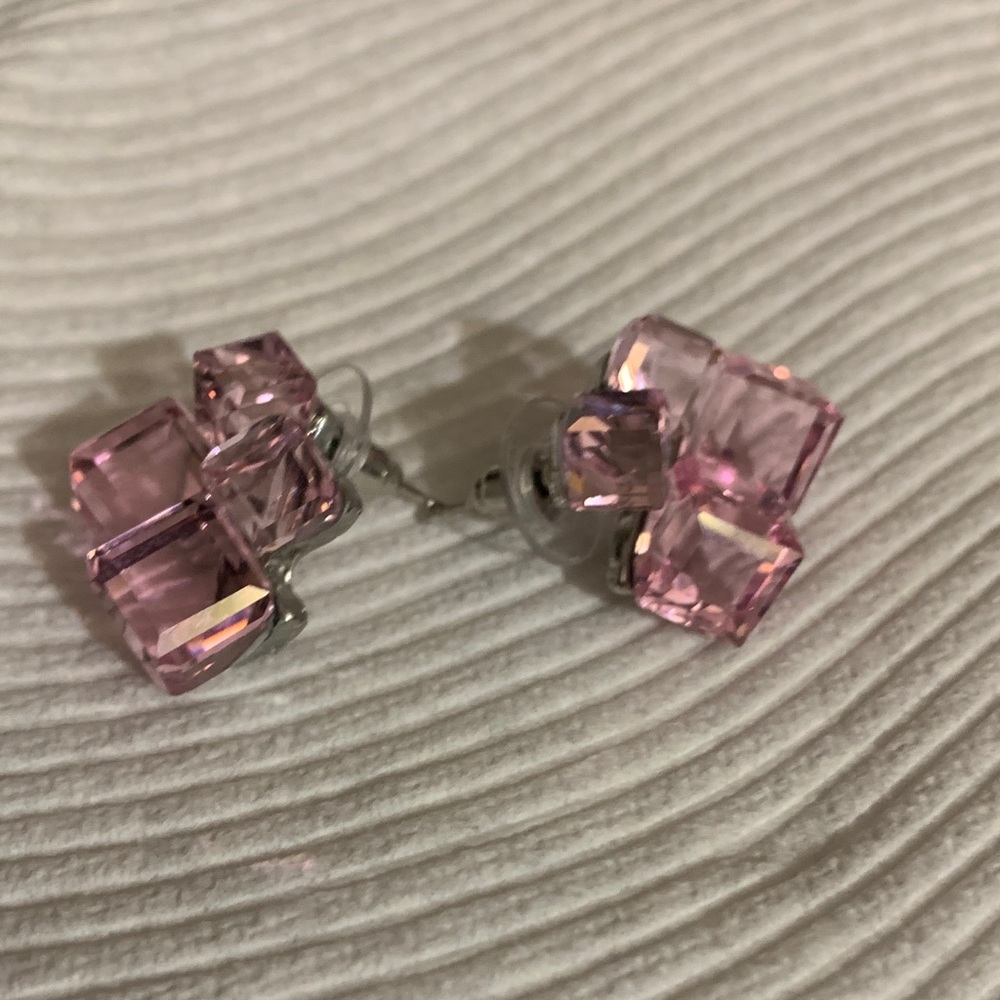 Elegant Pink Crystal Stud Earrings Great gift Breast Cancer Awareness Month